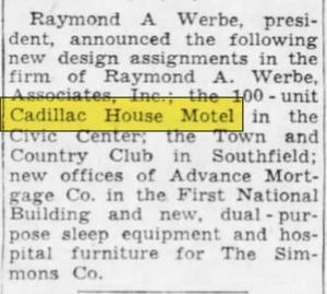 Cadillac House Motel - Nov 1959 Article